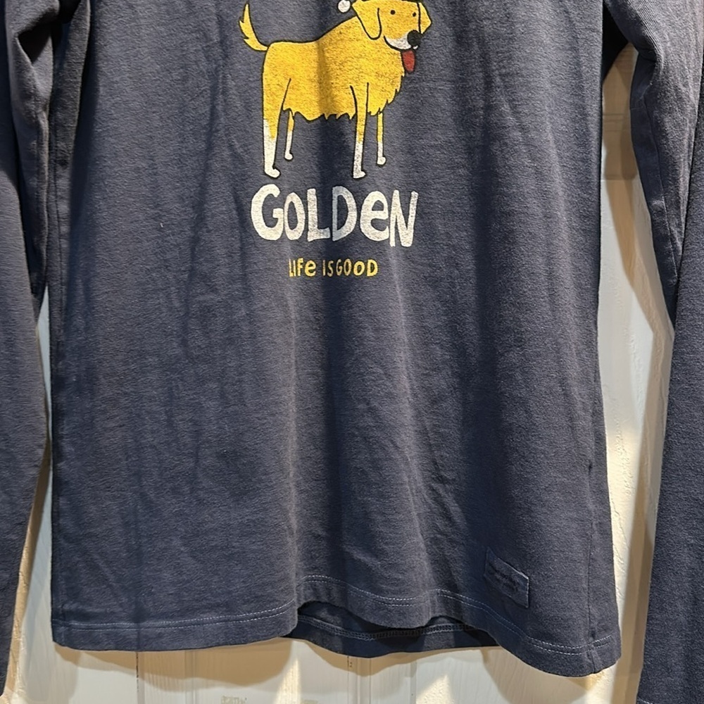 Life is Good Golden Retriever Life Is Golden Christmas Santa Crusher Tee XS - Picture 6 of 6